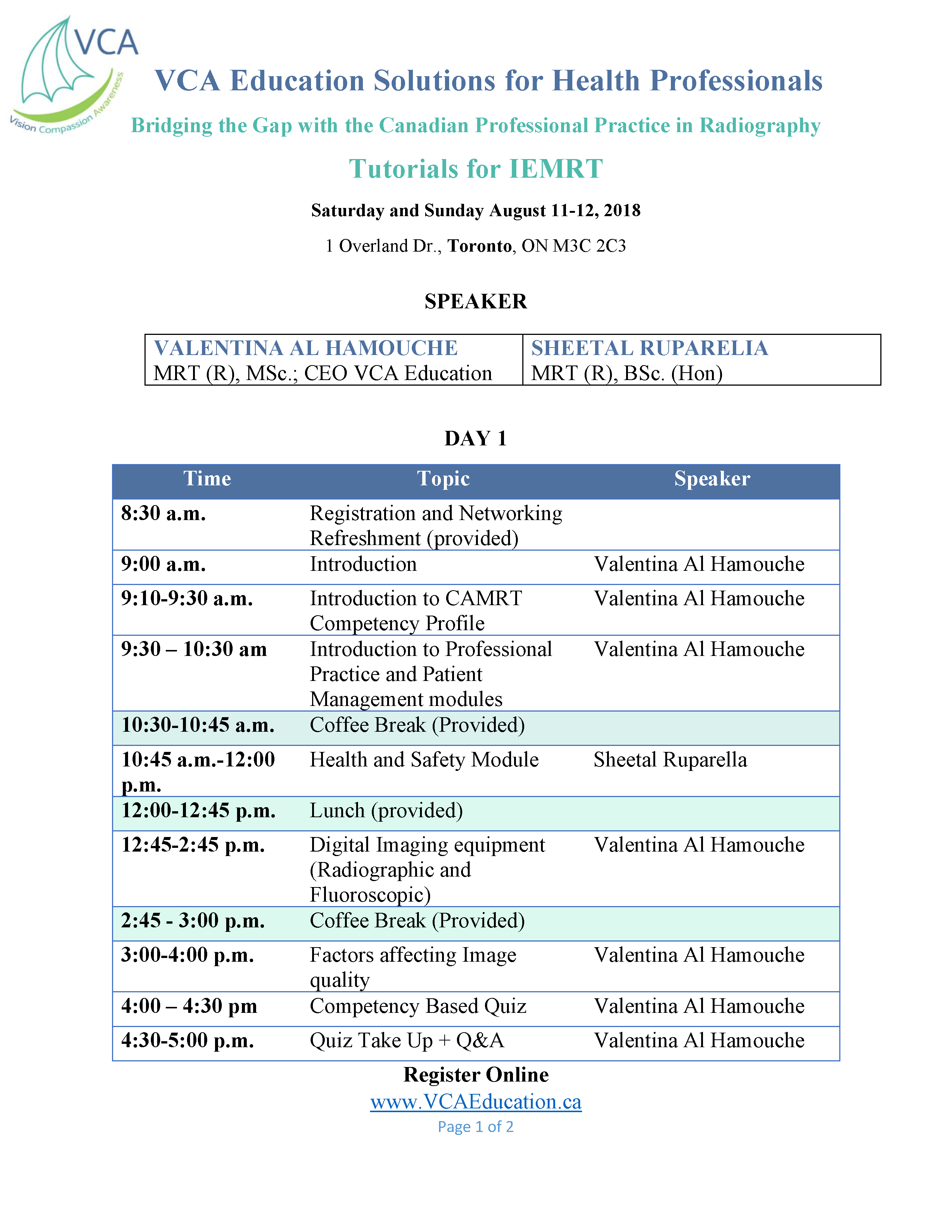 Education Day Schedule Day1