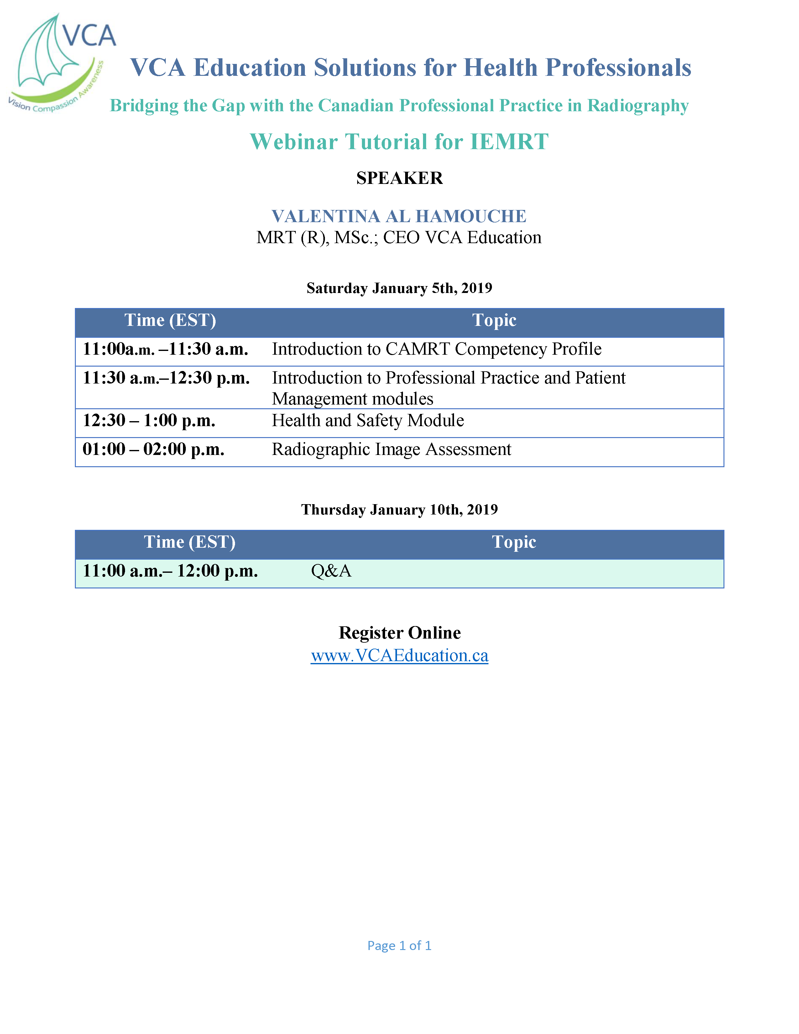 Webinar Schedule